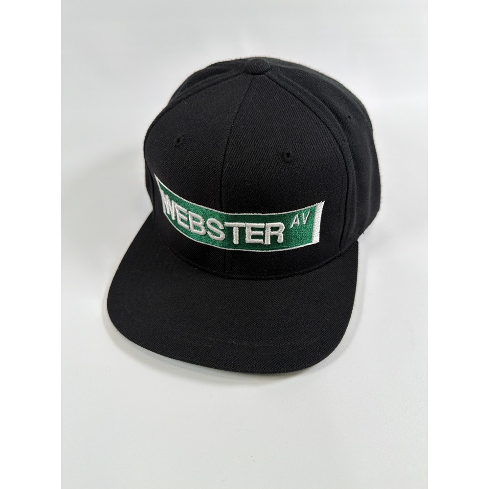 Lids Webster Av Street Sign Black Snapback Hat Flat Bill Green Underbrim